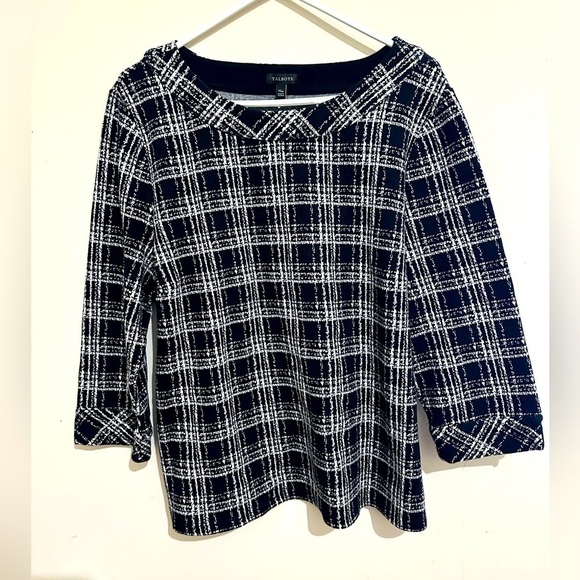 Talbots XL Petite Black White Window Pane Pullover Sweater Blouse - Picture 1 of 6